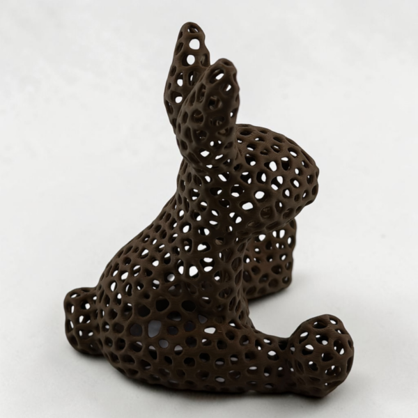 3D tištěný zajíček svícen Voronoi boční pohled